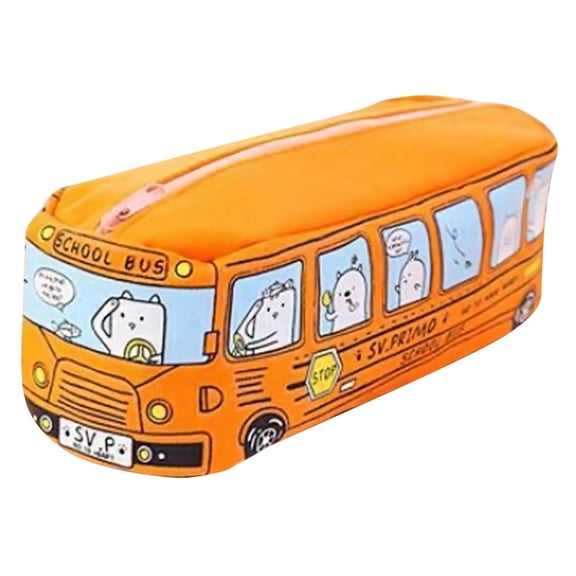 Lksixu Cute Pencil Case, Large Capacity Canvas Bus Pencil Pouch with Zipper, Creative Vehicle Shape Stationery Organizer Portable Pencil Storage Bag Office Supplies