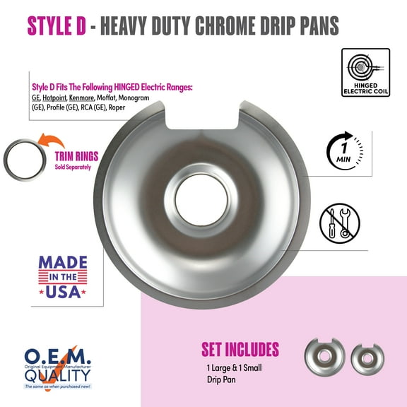 Range Kleen 10562X Style D, One Large and one Small Heavy Duty Chrome Drip Pans