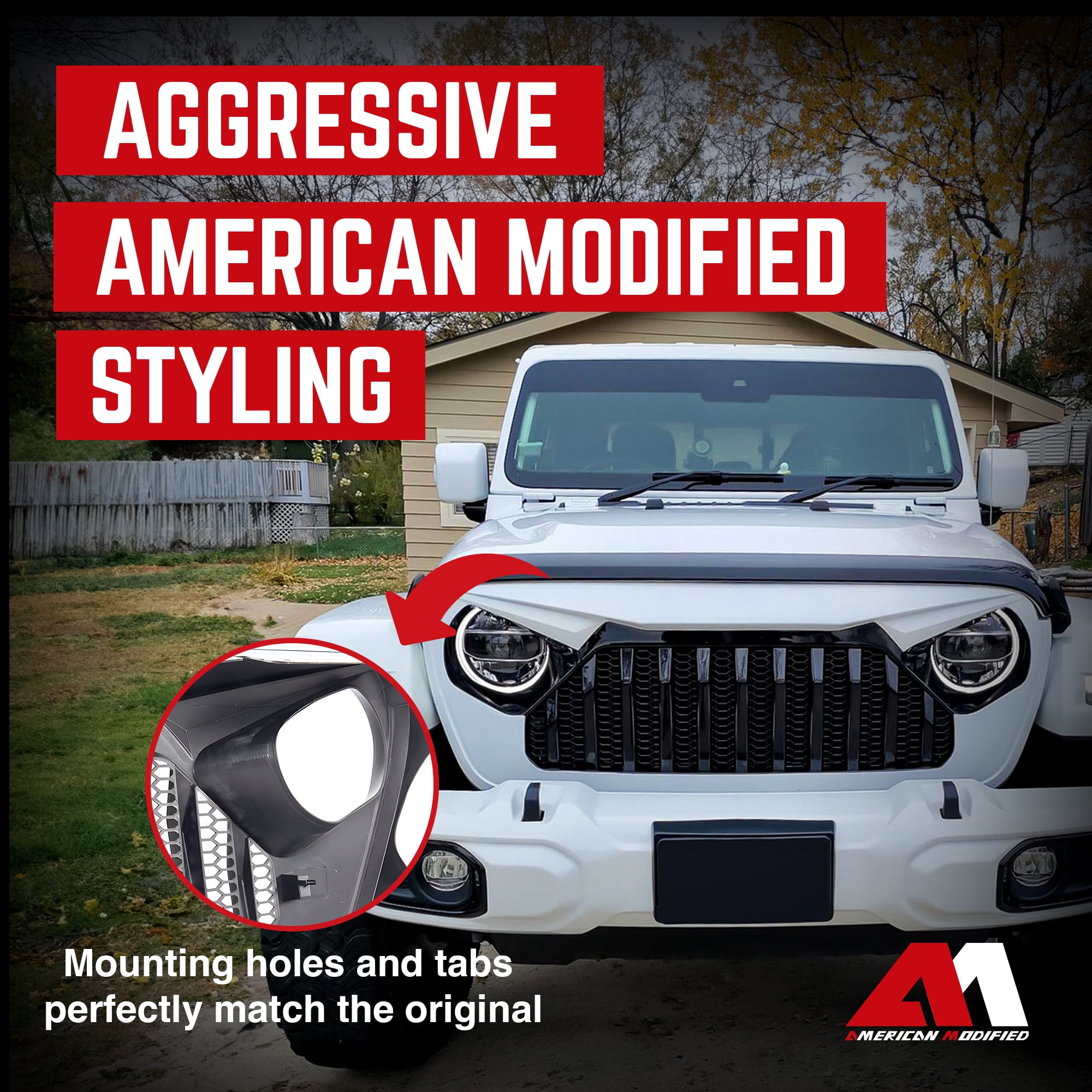AMERICAN MODIFIED Front Grille for 2018+ Jeep Wrangler JL & Gladiator JT