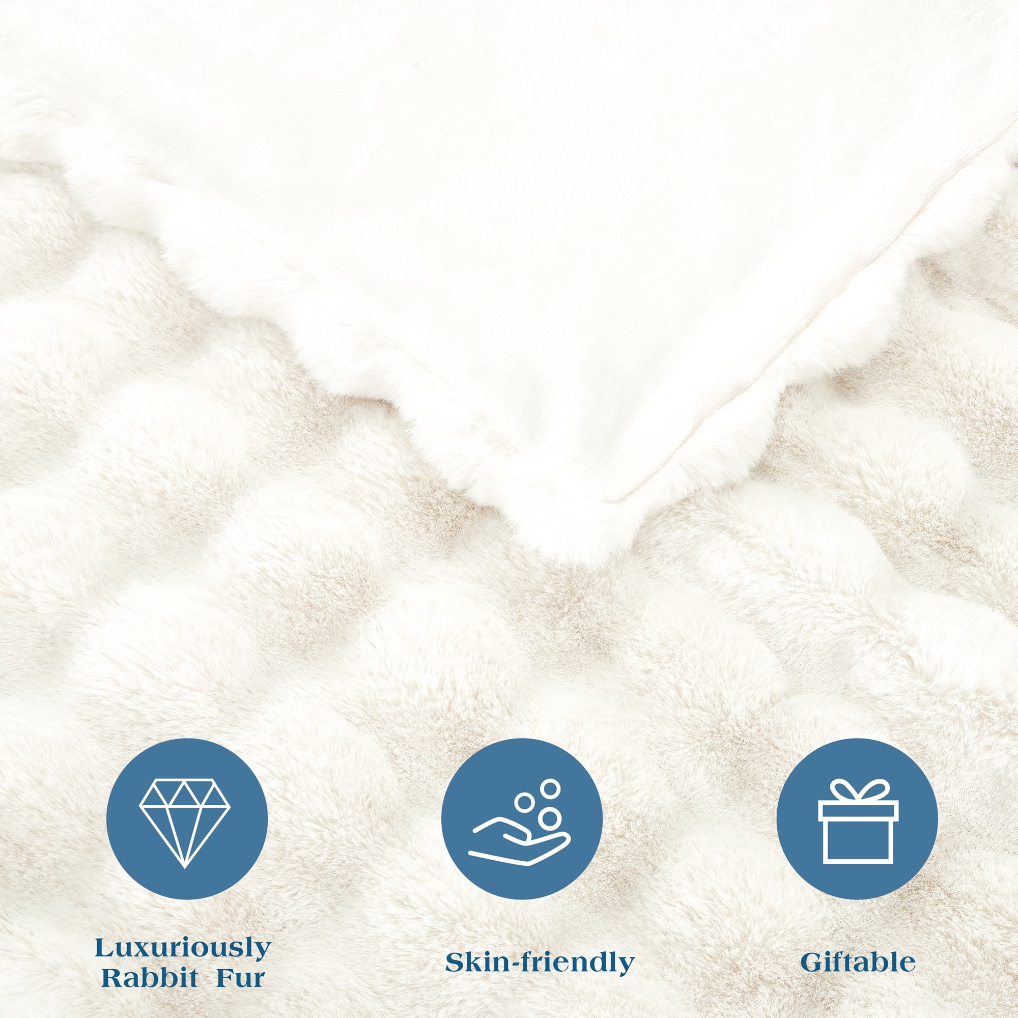 JONIYEAR Soft Decorative Fuzzy Bubble Faux Rabbit Fur Throw Blanket for Couch 50" x 60", Double Sided Cute Plush Thick Warm Fluffy Blanket, Luxury Cozy Puffy Shaggy Comfy Furry Blankets, Cream White