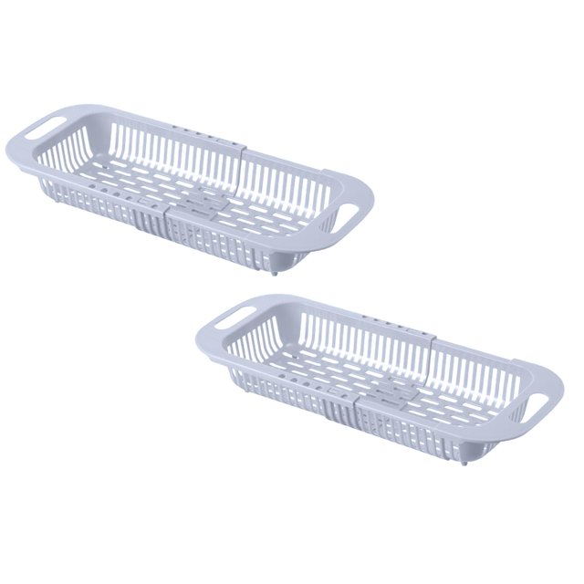 Oleegame 2PC Shower Soap Dish With Hook Household Retractable Vegetable Sink Drain Basket Kitchen Sink Drain Rack Gray