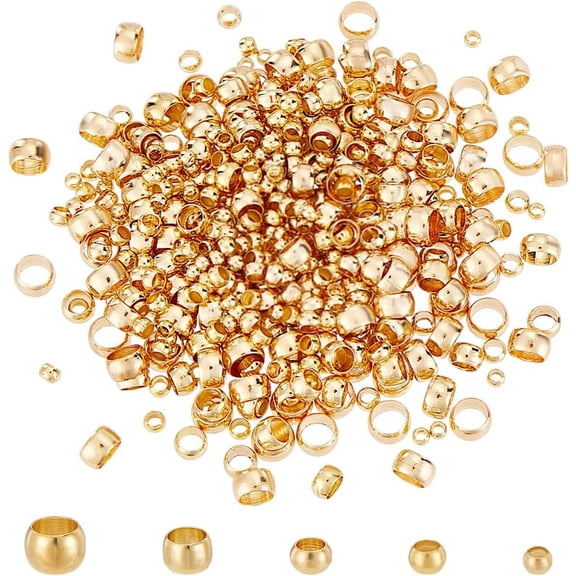18K Gold Plated Brass Tube Crimp Beads 500Pcs 5 Sizes Rondelle Spacer Beads Loose Connector Beads for DIY Jewelry Necklace Bracelet Crafts 2mm 2.5mm 3mm 4mm 5mm 1~4mm Hole
