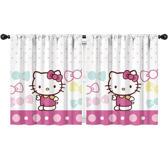 2 Panels Print Pattern Nursery Curtains Boys Girls Kids Hello Kawaii Cat Cute Window Drapes for Living Bedroom Playroom Room Decor Rod Pocket 52x63Inch