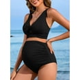thumbnail image 4 of Asoul V Neck Maternity Swimsuits Ribbed Twist Front Bikini Sets High Waist Pregnancy Bathing Suits for Womens, 4 of 6