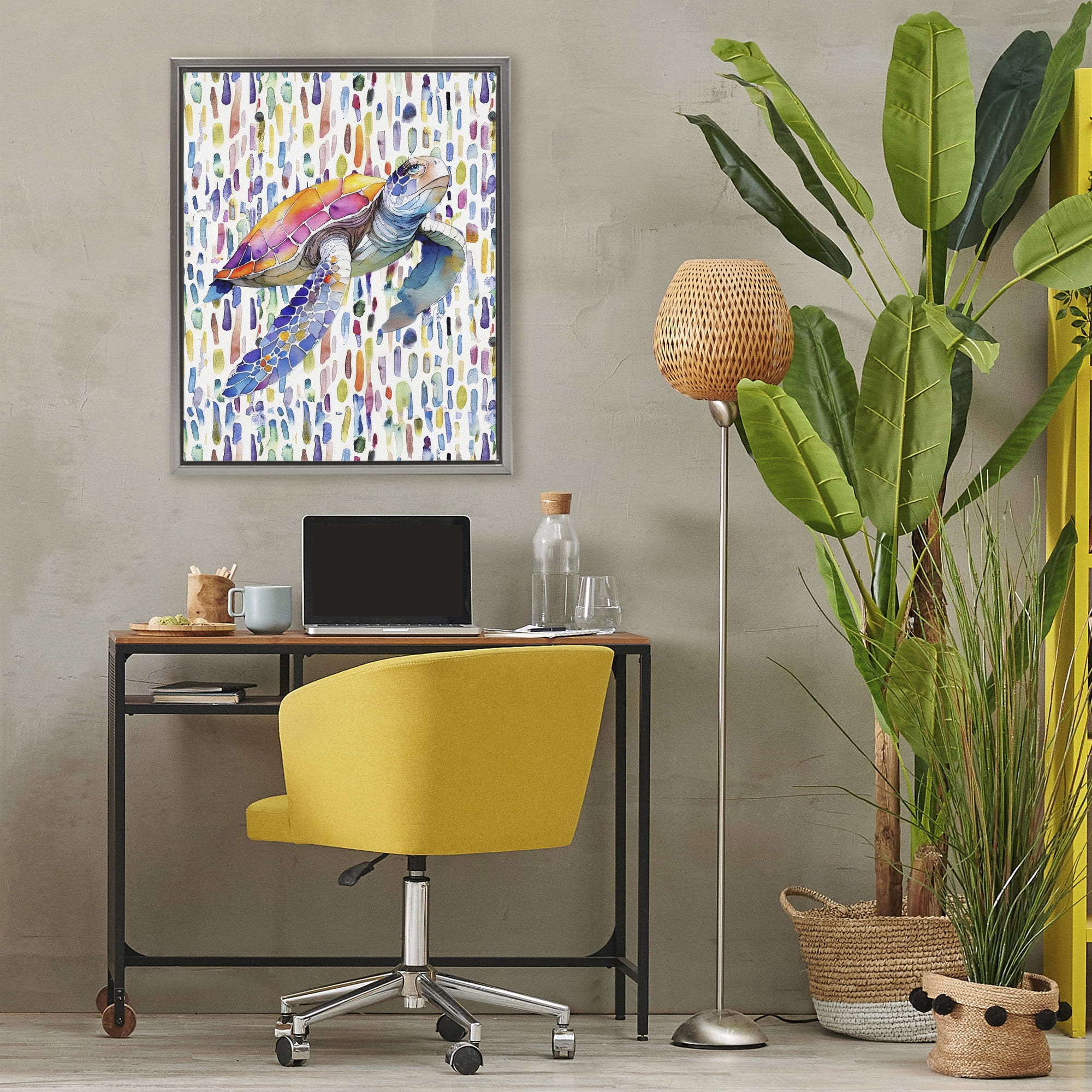 Stupell Industries Turtle on Colorful Dots Gray Framed Floater Canvas Wall Art, design by Shelly Craig