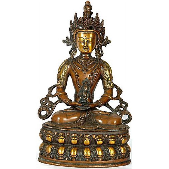 Exotic India Tibetan Buddhist Deity Amitabha The Buddha of Infinite Life - Brass Sculpture