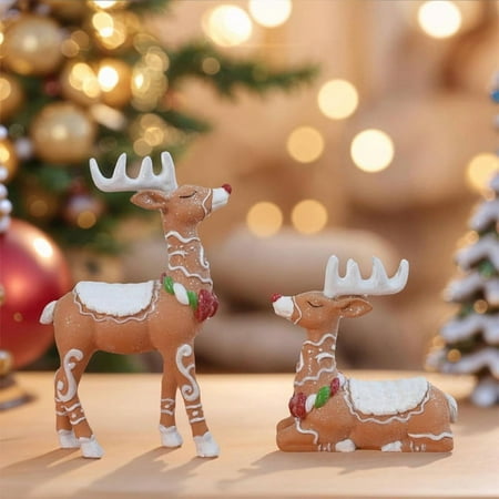 YOHAVEN Christmas Resin Reindeer Ornament Pair for Tabletop Mantle Office Desk Holiday Decorations Winter Xmas Decor Elegant Seasonal Christmas Home Decor Indoor Party