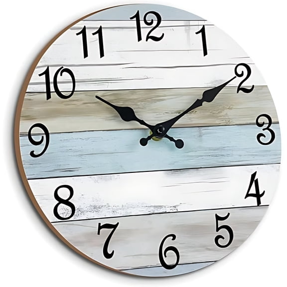 Wall Clock 12 Inch Bathroom Clock, Rustic Wall Clocks Battery Operated, Silent Non Ticking Wooden Coastal Beach Clock for Kitchen, Living Room, Bedroom (White)