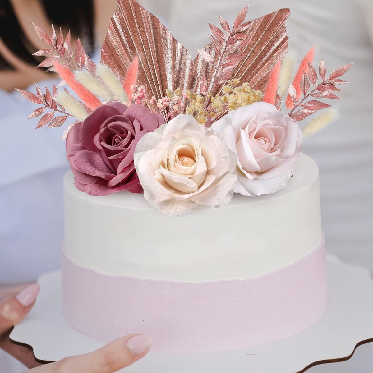 Décoration de gâteau bohème, fleur, visage en acrylique, décoration de gâteau pour fille, mariage, anniversaire - JOKILY 7 pièces or Gold