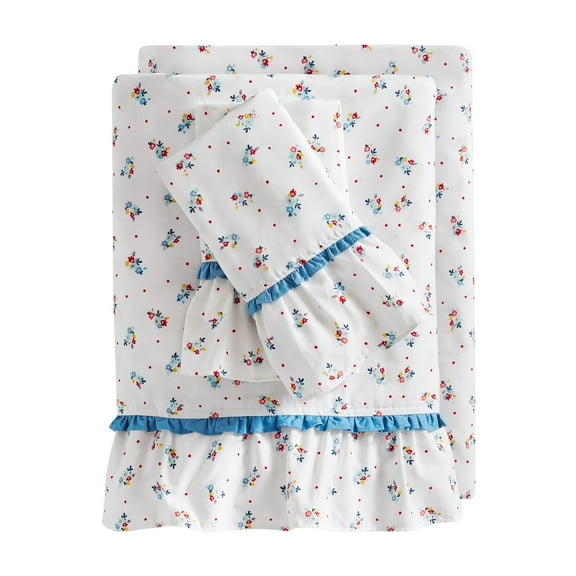 The Pioneer Woman 100% Cotton Percale 300 Thread Count Bed Sheet Set, 4 Pieces