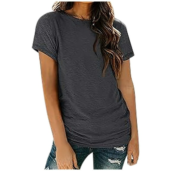 DuoJiaJ Women's Casual Solid Color Crew Neck Short Sleeved T Shirt Top Women’s Workout Tops Gray