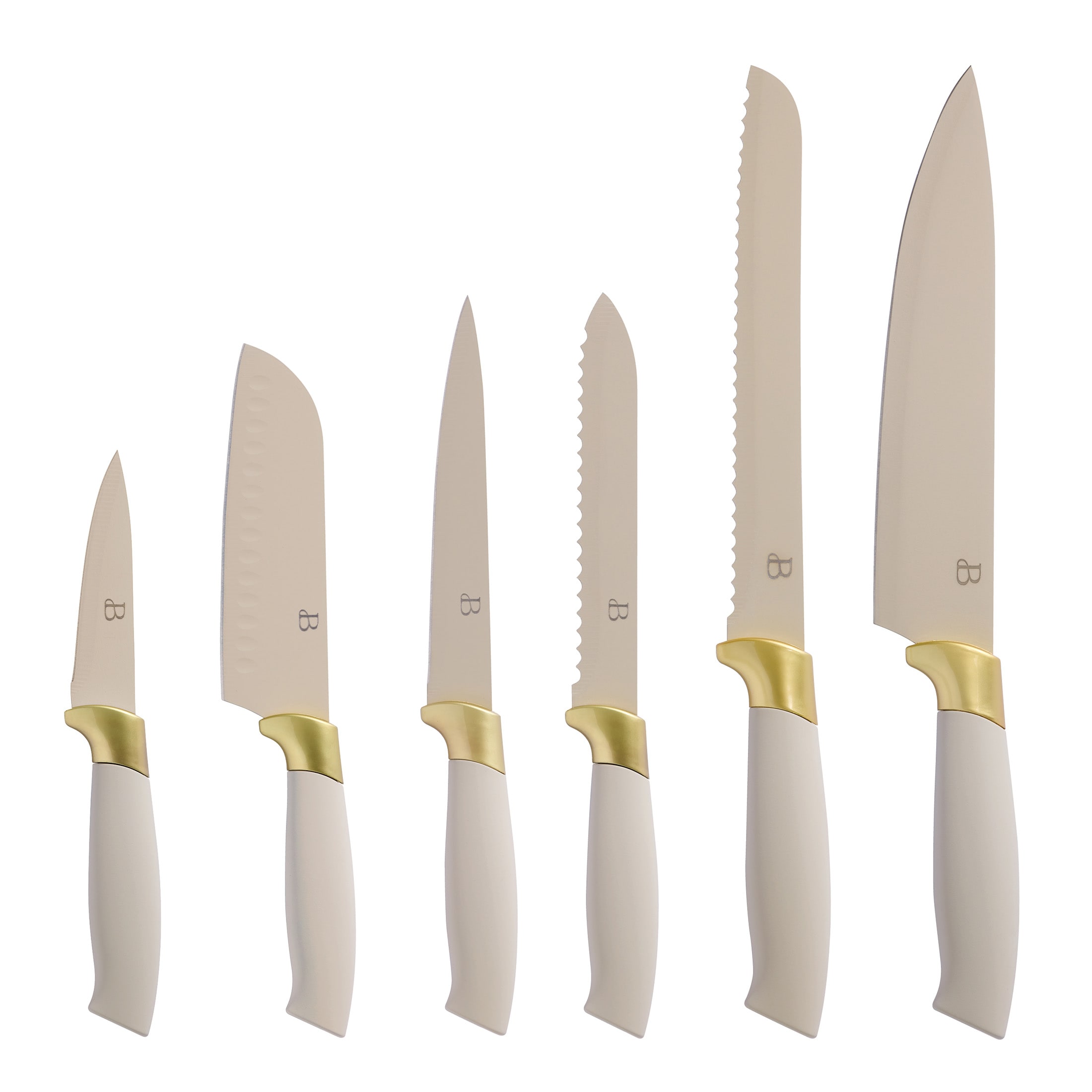 Beautiful 6-Piece Soft Grip Knife Set Porcini with Gold Accent by Drew Barrymore