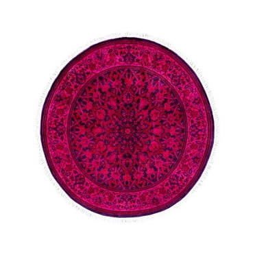 Contemporary Overdyed Wool Hand Knotted Pink Round Area Rug 3' 1" x 3' 1"