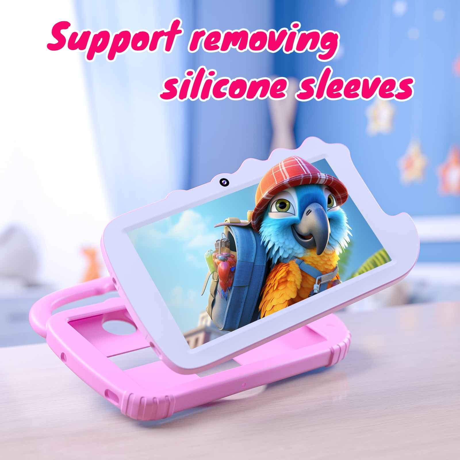 Kids Tablet 7 inch Android 12 Tablet for Kids, 4GB RAM 32GB ROM Quad Core Toddler Tablet with Shockproof Case, Parental Control, WiFi, BT, 3000mAh Battery, Dual Camera, Educational, Games, Pink