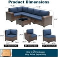 thumbnail image 6 of ELPOSUN Outdoor Sectional Furniture Set 6-Piece Brown Rattan Wicker Conversation Sofa Set with Glass Top Table and Waterproof Covers,Blue Cushions, 6 of 8