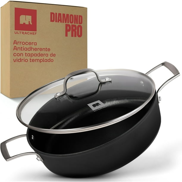 Olla Arrocera de Aluminio 28 cm Ultrachef, Diamond Pro Negro