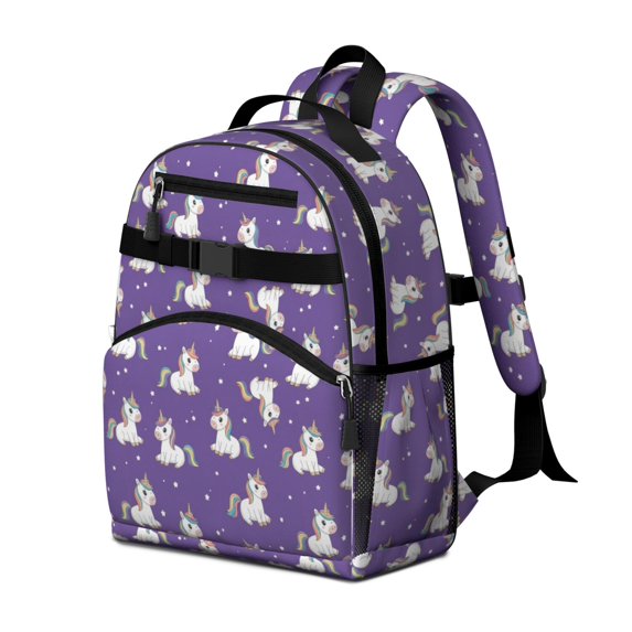Unicorn and Star Purple Pattern Cute School Backpack Bag for School with Padded Back and Adjustable Shoulder Straps 15.25"x11.5"x5.25"
