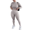 thumbnail image 3 of Douhoow Womens 2 Piece Tracksuit Solid Color Long Sleeve Bodycon Crop Top Long Pants Set, 3 of 6
