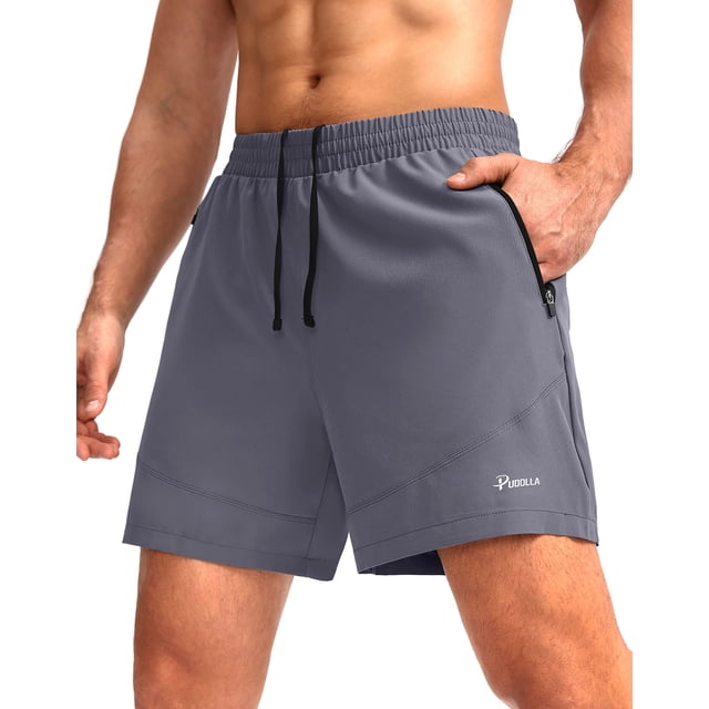 Pantalones cortos para correr Pudolla para hombre con bolsillos con cremallera
