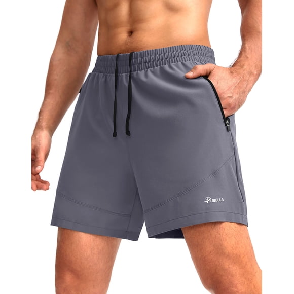 Pantalones cortos para correr Pudolla para hombre con bolsillos con cremallera