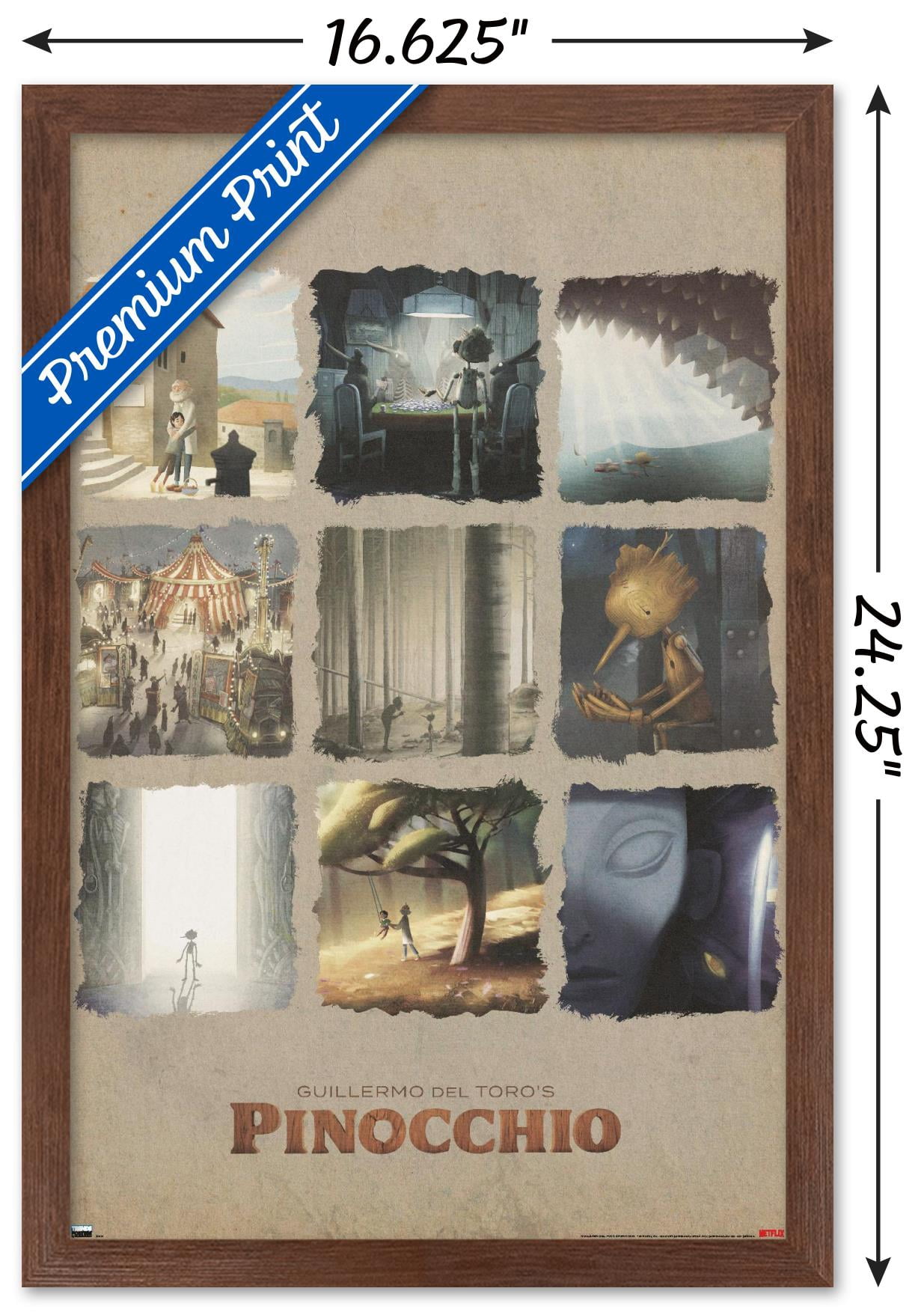 Netflix Guillermo Del Toro's Pinocchio - Grid Wall Poster, 14.725" x 22.375" Framed
