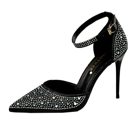 

Cathalem Pointed Toe Wedding Shoes Blingbling Heels Shoes For Women Black 37