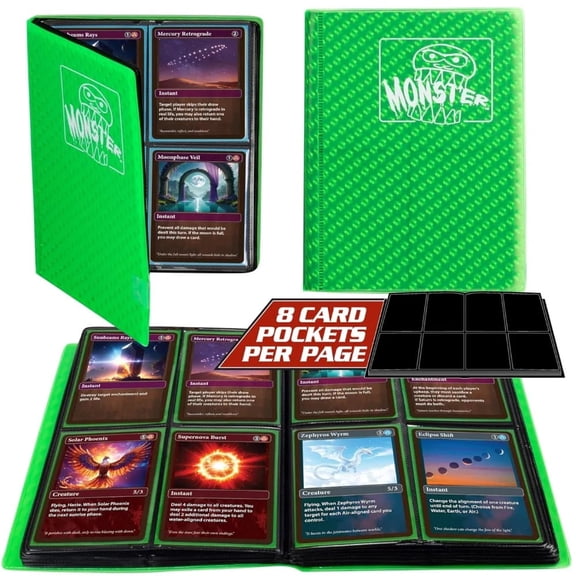 Monster Binder - 4 Pocket Trading Card Album - Holofoil Green (Anti-Theft Pockets Hold 160  Cards)