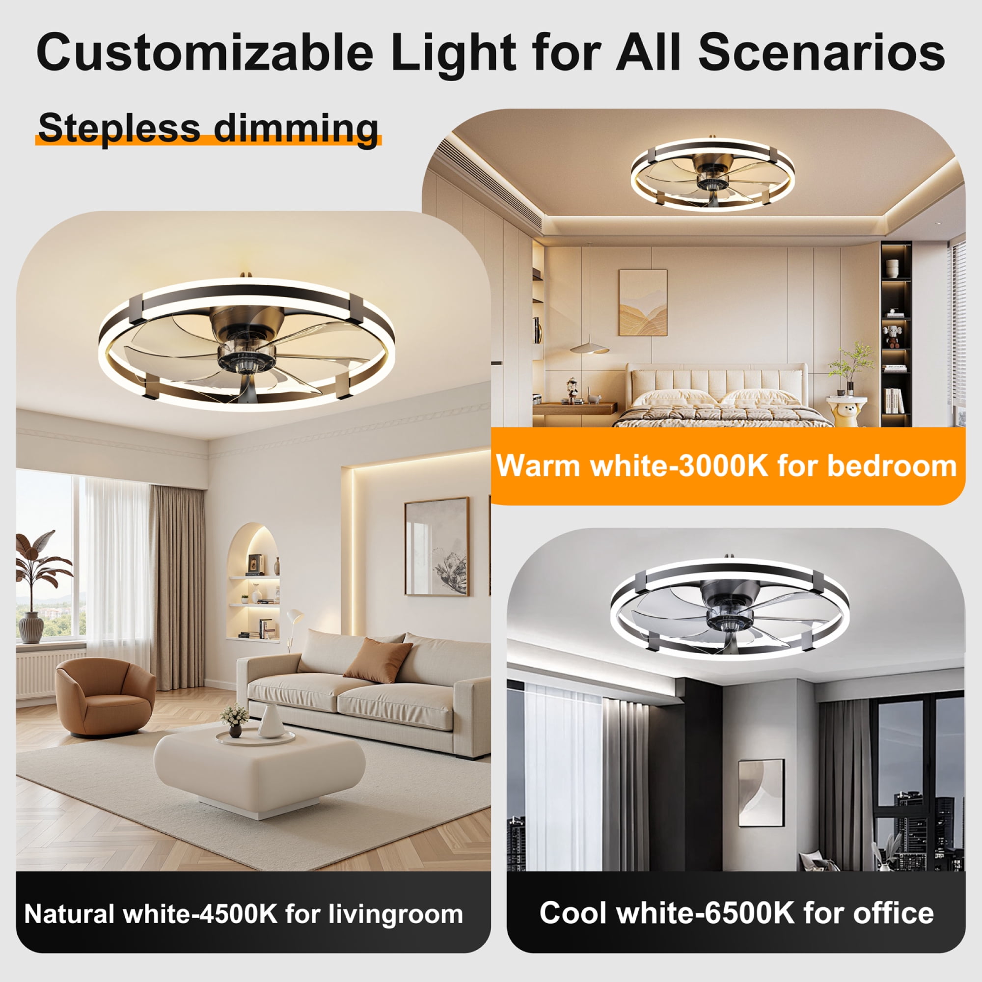 Leumius 23.6" LED Ceiling Fan with Light Remote DC Motor Aluminum Body 6-Speed Infinite Dimming LED Ceiling Fan for Bedroom Living Room Black