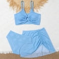 thumbnail image 5 of newwalpole Girl's 3 Piece Swimsuits O Ring Textured Bathing Suit with Sarong Cover Up Skirt Blue for Size 5-6 Years, 5 of 8
