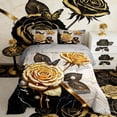 thumbnail image 2 of Manfei Chic Rose Flower Bedding Full Comforter Set, Aesthetic Black Gold Marble Down Comforter, Wild Butterfly Bedding Sets Full with Comforter, Lightweight Bedroom Decorative, 3 Pieces Reversible, 2 of 7
