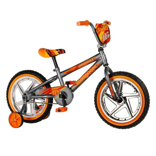 Mongoose Vélo de Trottoir de Roue d'Entraînement pour Enfants Mono-Vitesse 16", Gris/orange