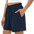thumbnail image 5 of Elastic Waist Shorts Women's Fashion Casual Solid Color Pants Pocket Elastic Waist Comfortable Short Pants Navy L, 5 of 7