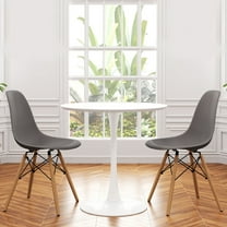 Modholic Tulip 36" Round Wood Dining Table & Set Of 2 Wood Leg Chairs, Gray