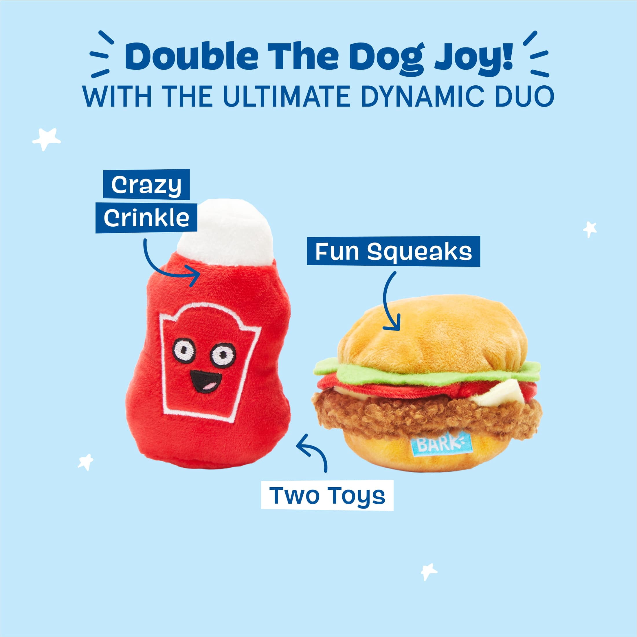 BARK Cookout Burger & Ketchup BBQ Food Plush Dog Toy XS/S