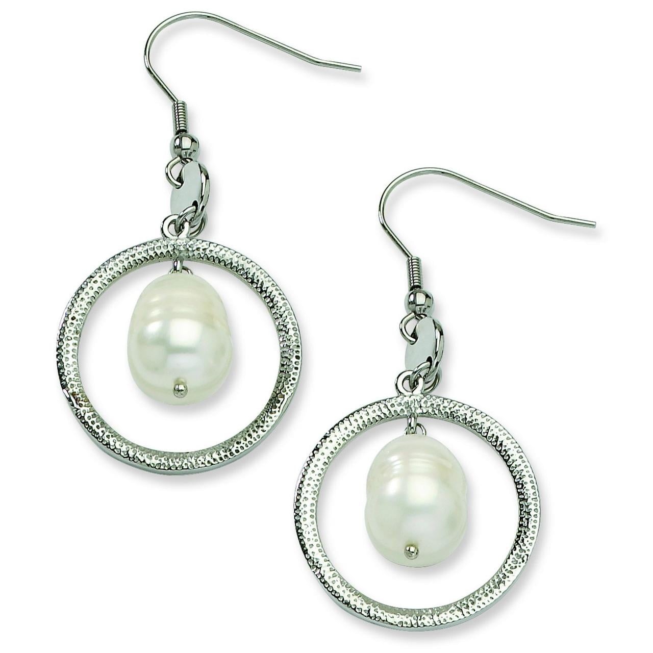 Stainless Steel Baroque Freshwater Cultured Champagne Pearl Dangle Earrings Stainless Steel Baroque Freshwater Cultured Champagne Pearl Dangle Earrings