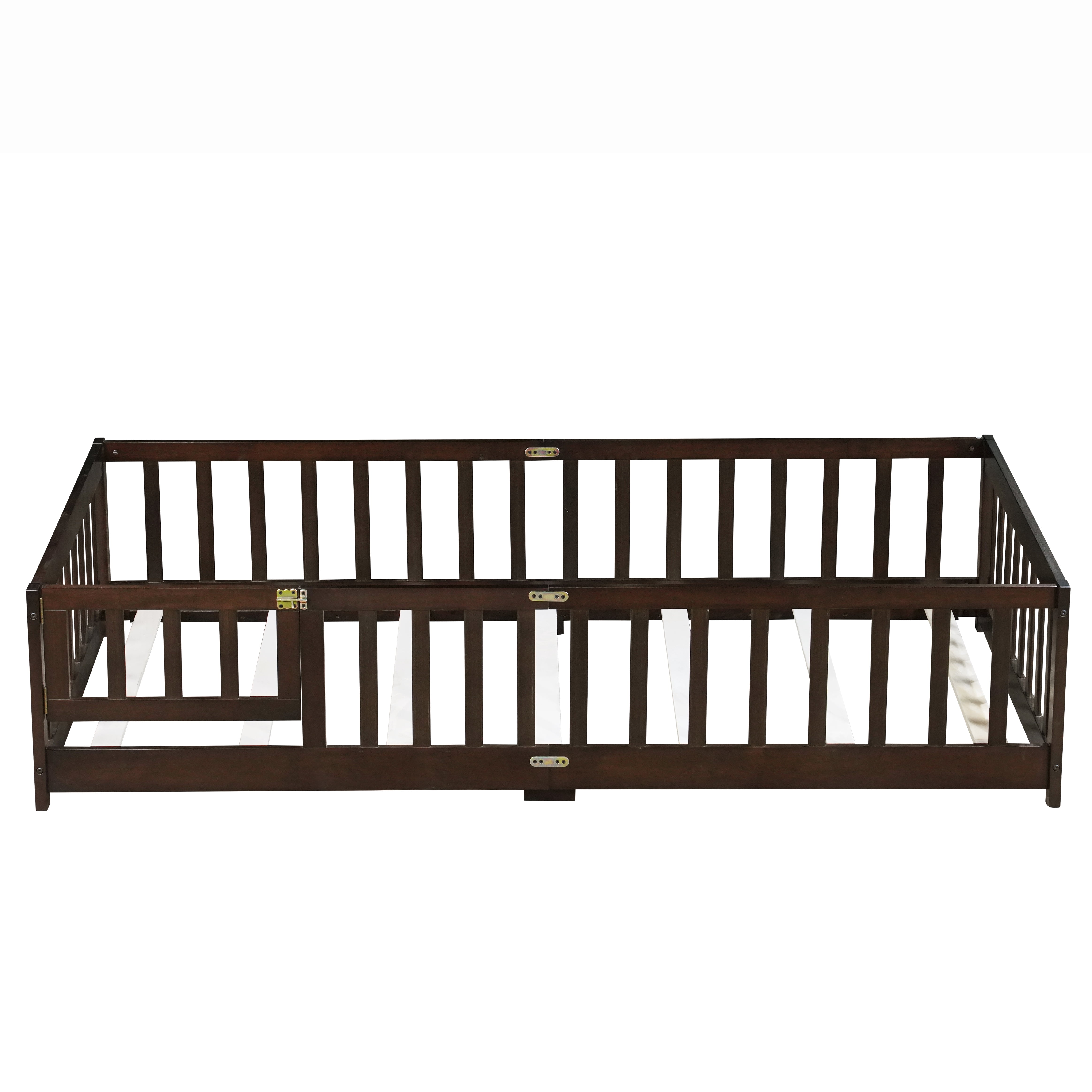 Miniyam Wood Twin Size Floor Bed Guardrails for Kids, Espresso