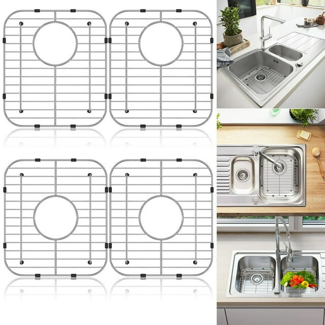 QUTETN 2 Pcs Kitchen Sink Grid and Sink Protectors for Kitchen Sink Stainless Steel Sink Grids for Bottom of Kitchen Sink 13.4” x 11.8” for Single Sink Bowl Sink bottom grid