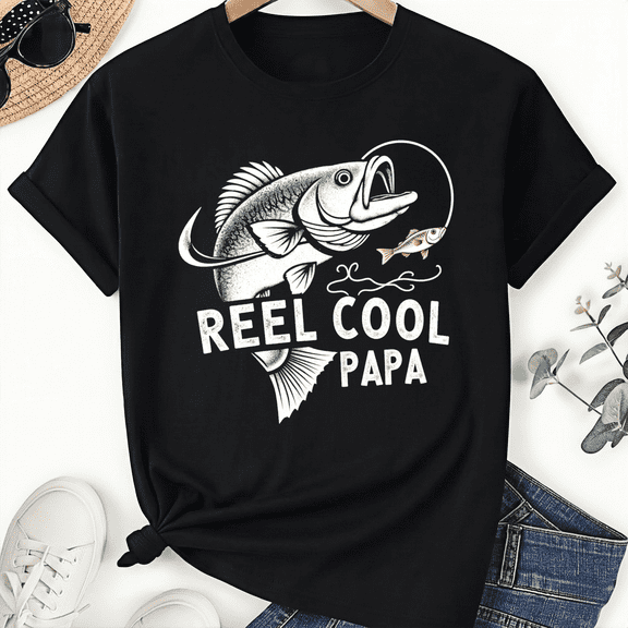 Fishing Dad Father's Day Reel Cool Papa B&W Bass Unisex T-Shirt