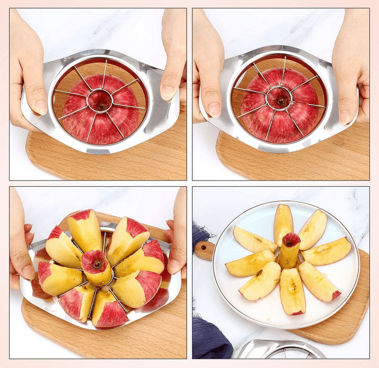 Apple Cutter, Stainless Steel Apple Slicer and Corer Fruit Vegetable Cutter  with Sharp Stainless Steel Blade and Easy Grip Handle Lightweight Kitchen