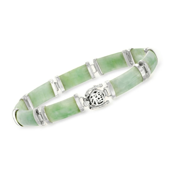 Ross-Simons Jade "Good Fortune" Bracelet in Sterling Silver, Women's, Adult