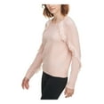 thumbnail image 3 of CALVIN KLEIN Womens Pink Fringed Long Sleeve Crew Neck Blouse L, 3 of 4