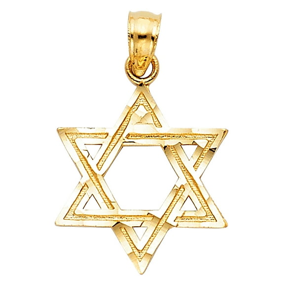 Ioka-14K Yellow Gold Star of David Charm Pendant For Necklace or Chain