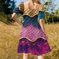 thumbnail image 4 of Robe Sans Manches Écailles de Poisson Sirène Bleu Foncé Rose Violet Magenta Or Robe d'Anniversaire pour Femmes Robe à Manches Longues, 4 of 5