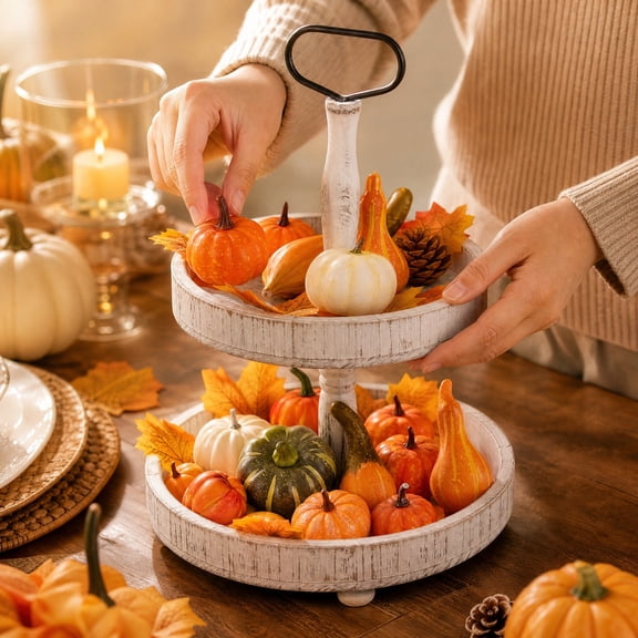 Racsoh 52 Pack Foam Pumpkin Decorations, Assorted Sizes Artificial Pumpkins, Realistic Fall Table Centerpiece, for Thanksgiving Halloween Mantel Shelf Decor