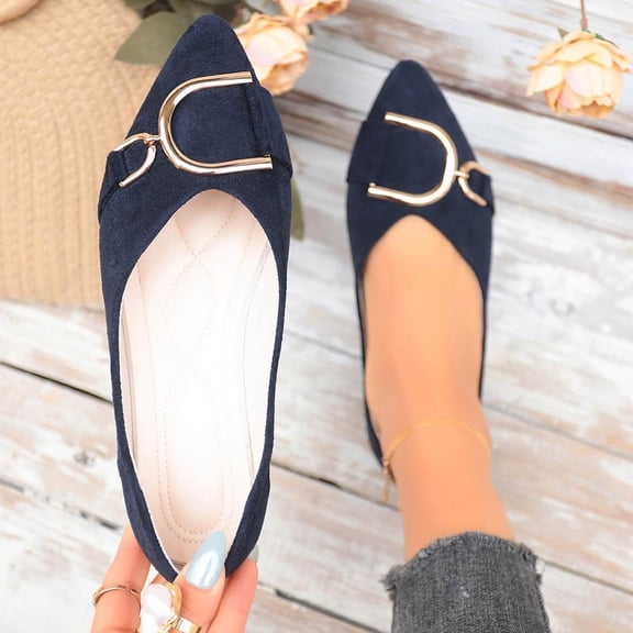BXSRUTA Women's Low Heel Loafers Vintage English Style Metal Buckle Shoes Soft Flexible Faux Leather Moccasin Toe Design Comfort Casual Flats Available in Sizes 5.5-9.5