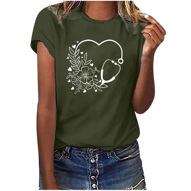 Camisetas con estampado de letras y cuello redondo de verano para mujer, blusas femeninas cómodas y elegantes, Tops OAVQHLG3B Store lin121212