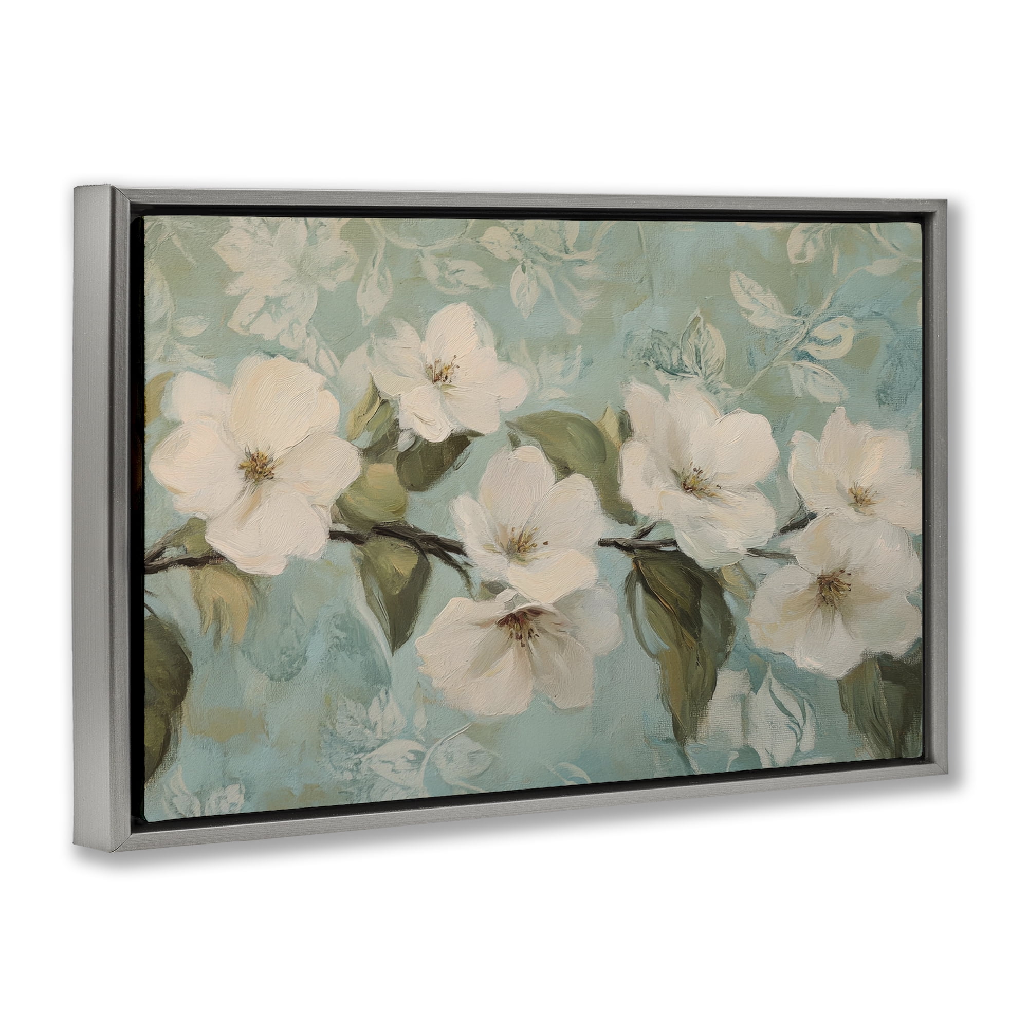 Stupell Industries Serene Flower Branch Blooms Gray Framed Floater Canvas Wall Art, design by Petal Prints Design