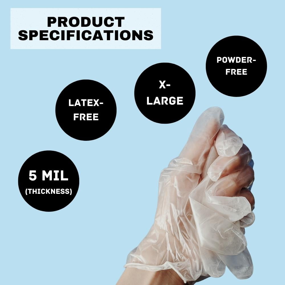 MMBM Clear Powder Free Vinyl Gloves X-Large Rubber Latex Free 4.5 Mil Industrial Grade Disposable Gloves 2000 Pieces