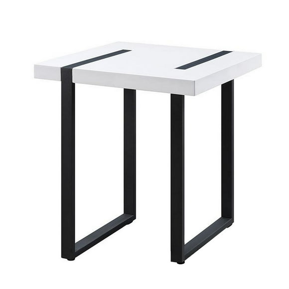 Benjara Two Tone Modern End Table with Metal Legs, White and Black