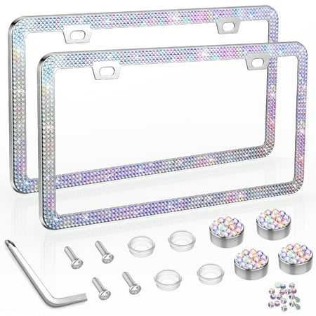 SHARE&CARE Bling License Plate Frame, Crystal License Plate Cover, Car License Plate Holder with Rhinestone Crystal Diamond Screw Set - 2 Pack(AB Color)